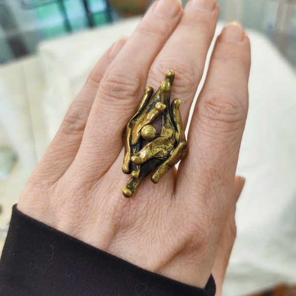 Vintage Handmade Bronze Brutalist Modernist Ring- Size 7 - Picture 2 of 9